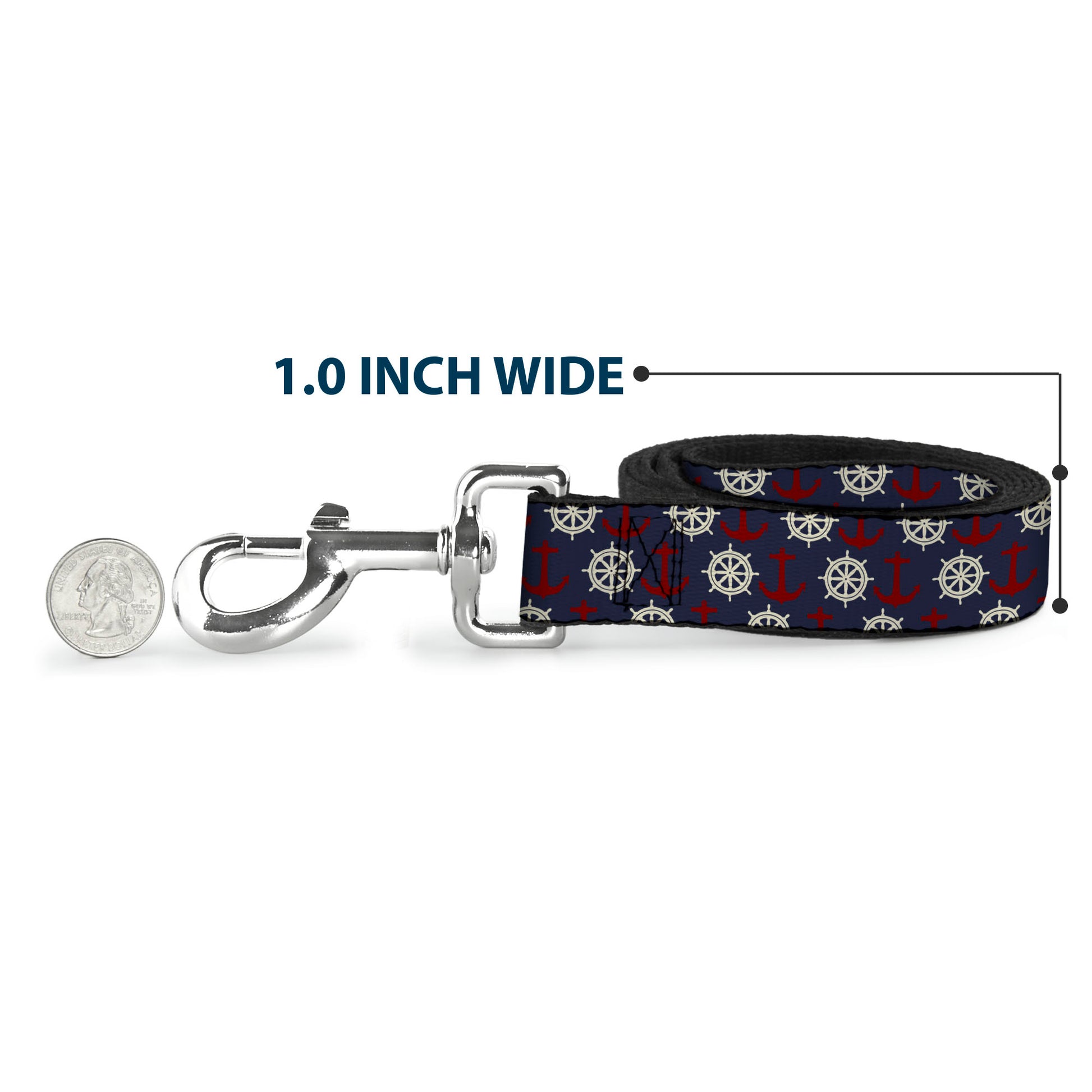 Dog Leash - Anchor3/Helm Monogram Navy/Red/Cream Dog Leashes Buckle-Down