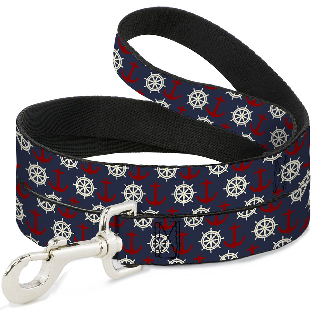 Dog Leash - Anchor3/Helm Monogram Navy/Red/Cream Dog Leashes Buckle-Down