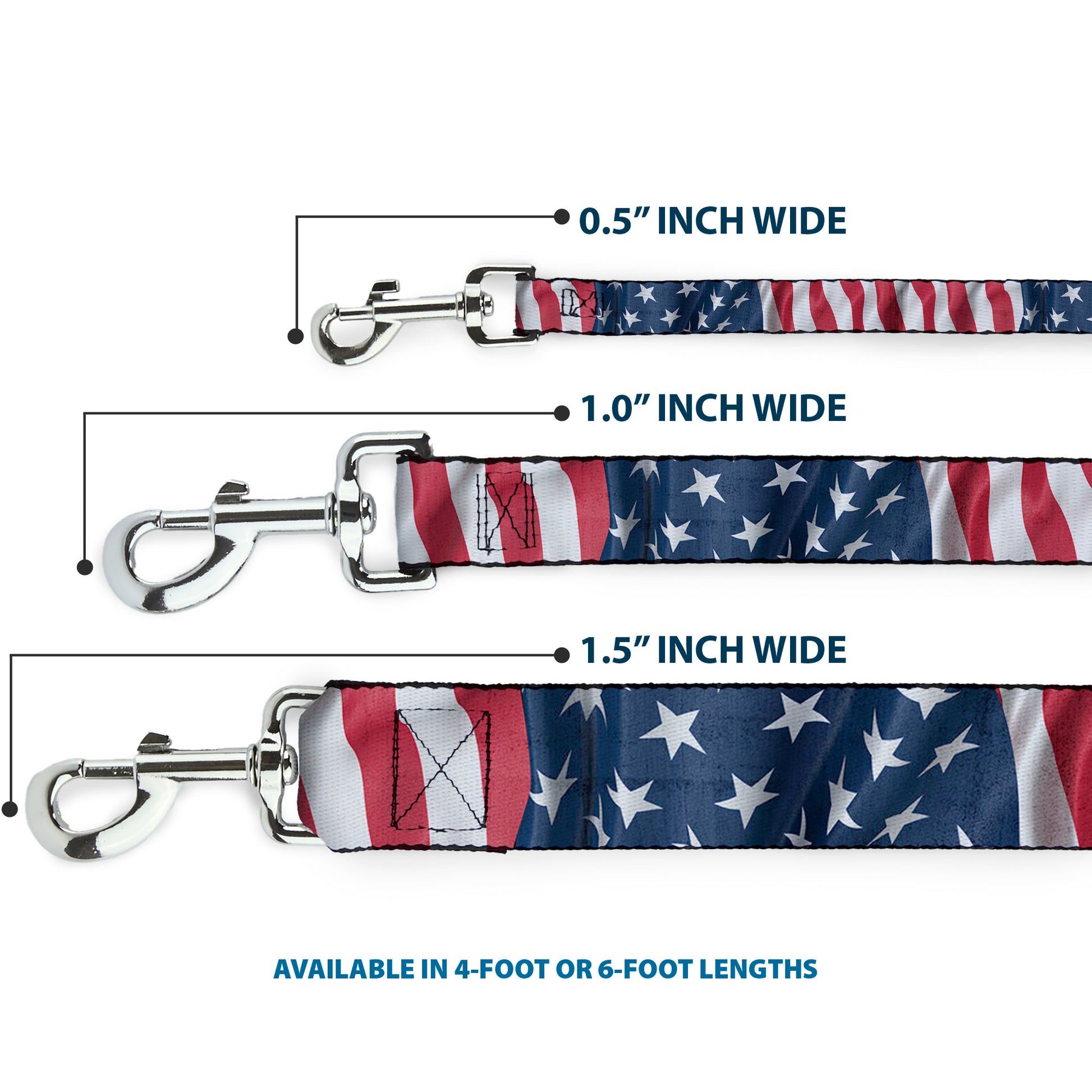 Dog Leash - American Flag Vertical CLOSE-UP Dog Leashes Buckle-Down