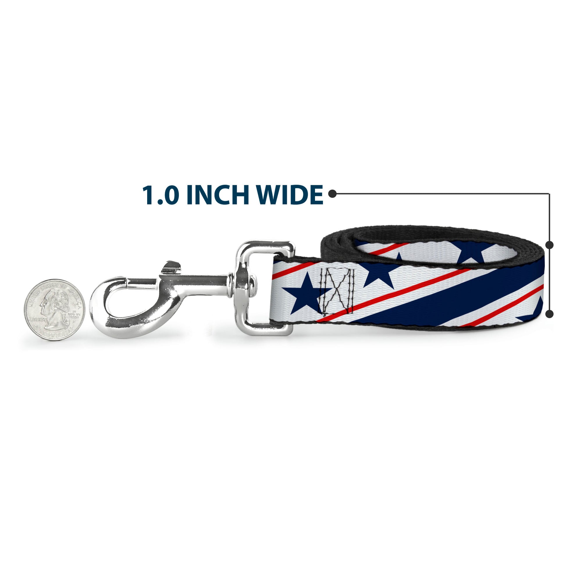 Dog Leash - Americana Diagonal Stars & Stripes White/Red/Blue Dog Leashes Buckle-Down