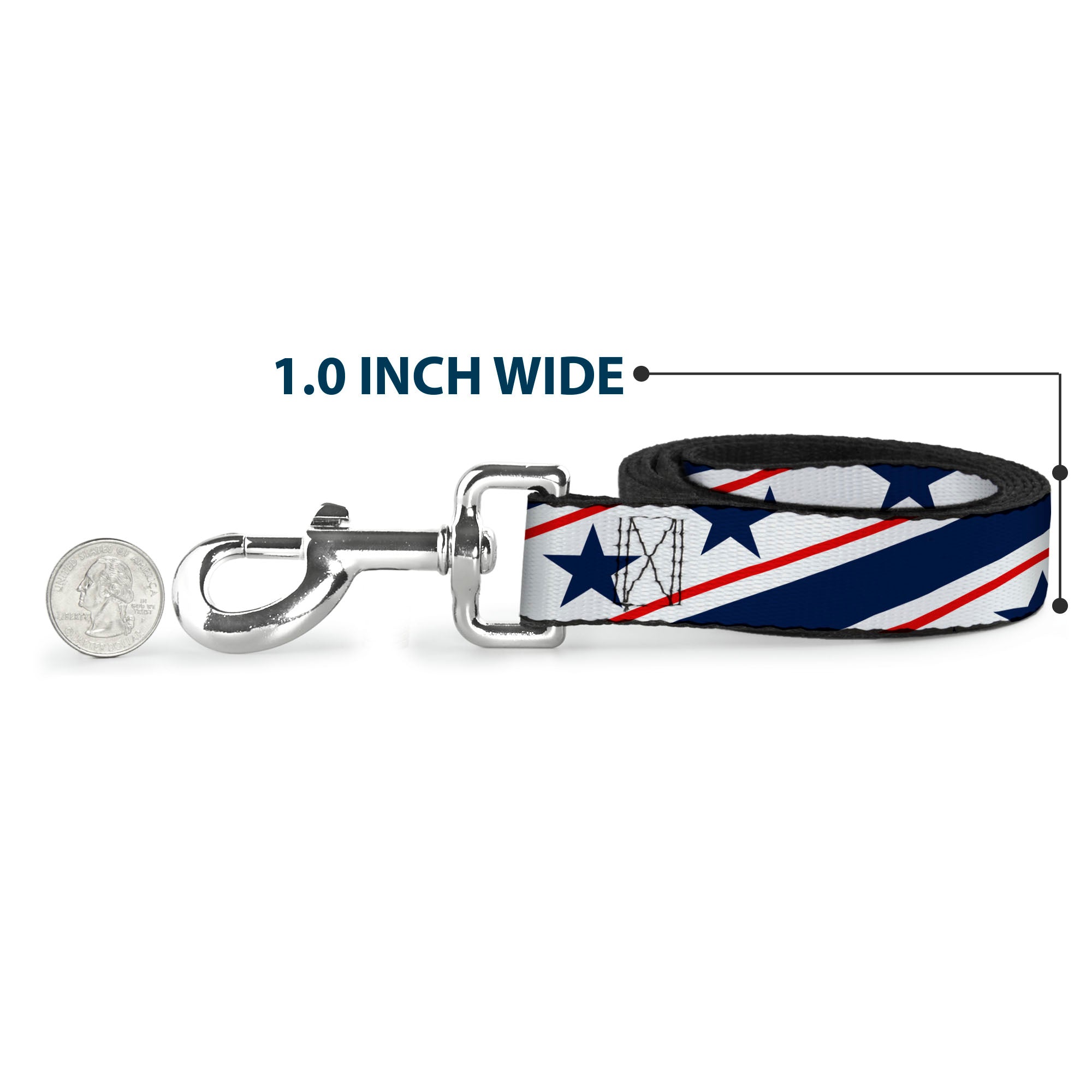 Dog Leash - Americana Diagonal Stars & Stripes White/Red/Blue Dog Leashes Buckle-Down