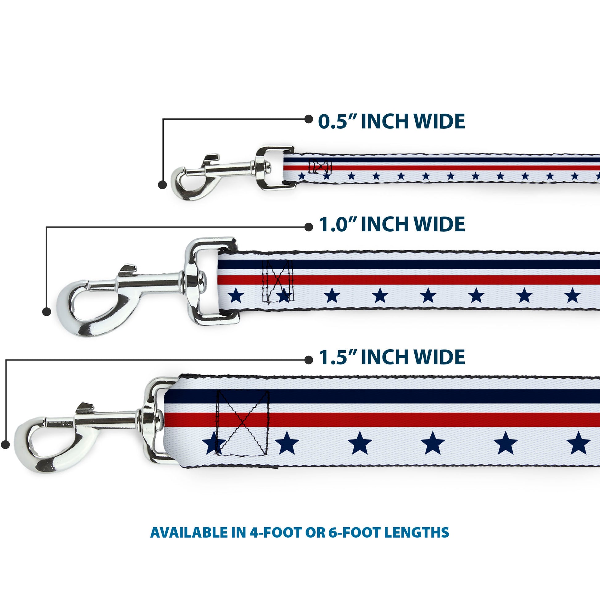 Dog Leash - Americana Stars & Stripes5 White/Blue/Red Dog Leashes Buckle-Down