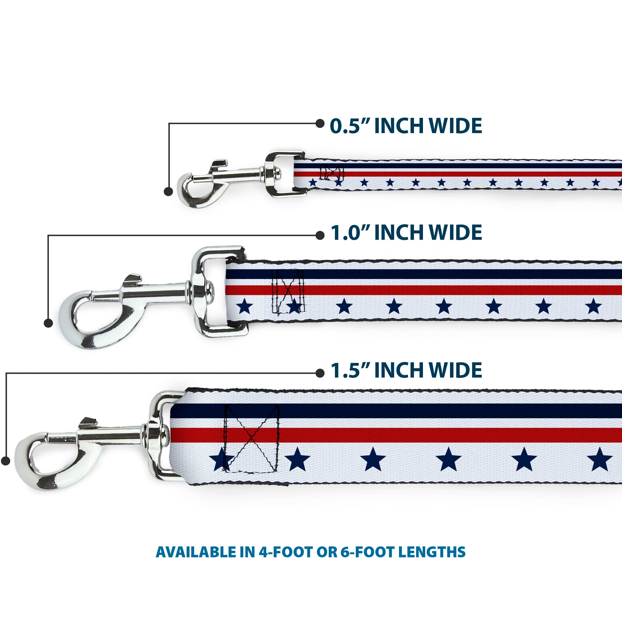 Dog Leash - Americana Stars & Stripes5 White/Blue/Red Dog Leashes Buckle-Down