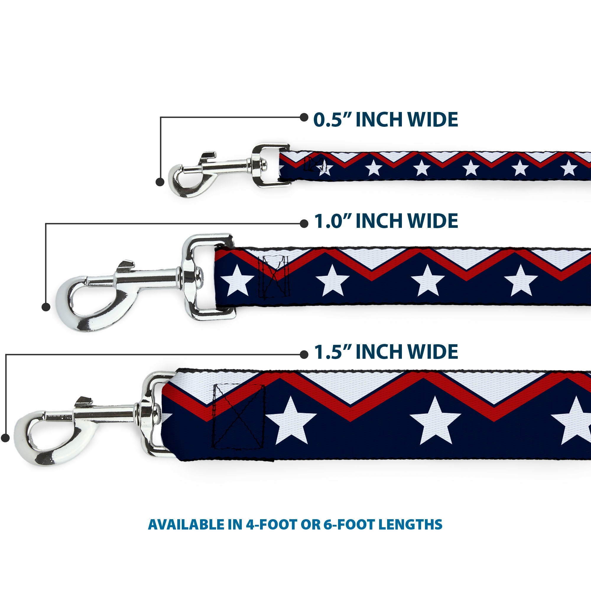 Dog Leash - American Chevron & Stripes White/Red/Blue Dog Leashes Buckle-Down