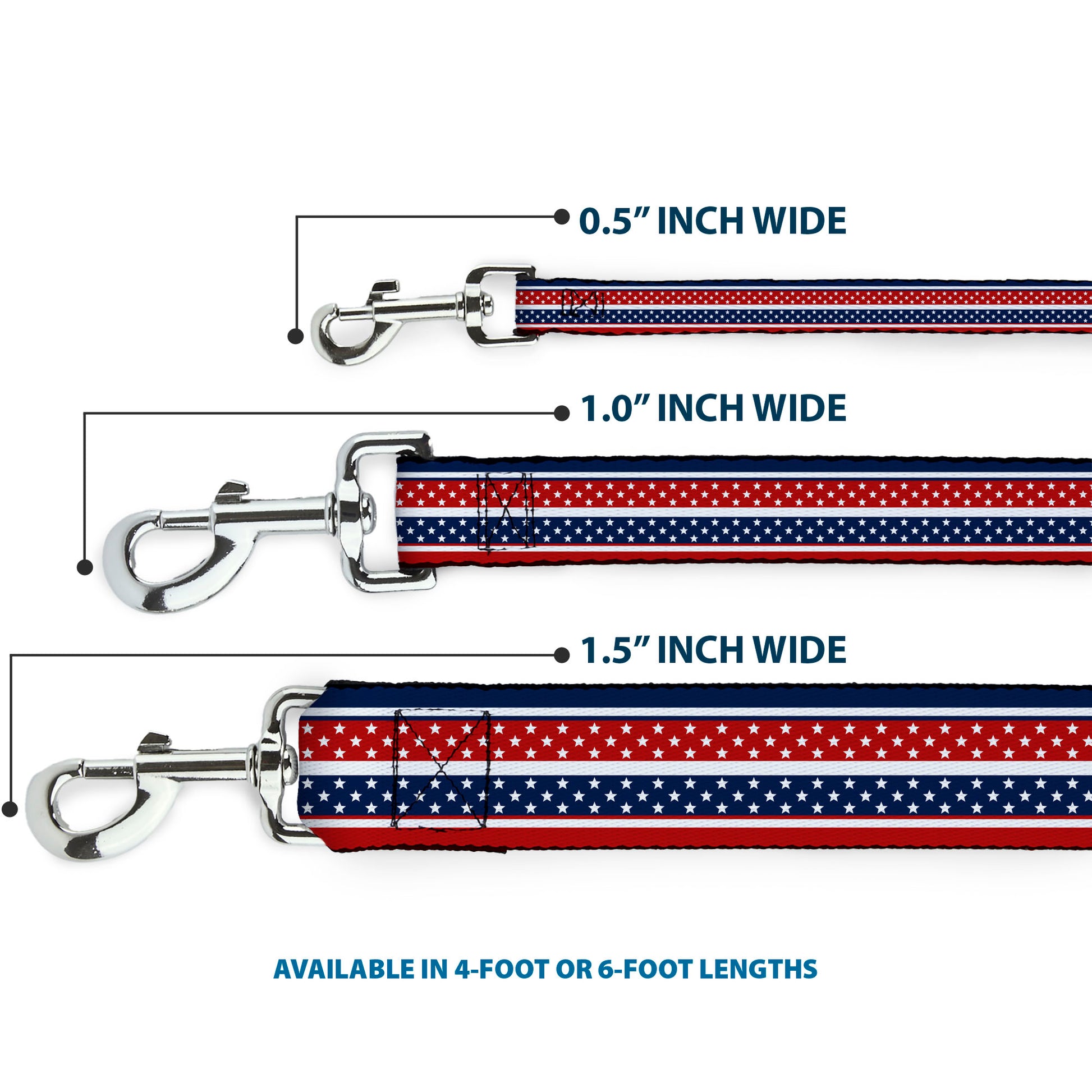 Dog Leash - Americana Stripe w/Mini Stars Blue/Red/White Dog Leashes Buckle-Down