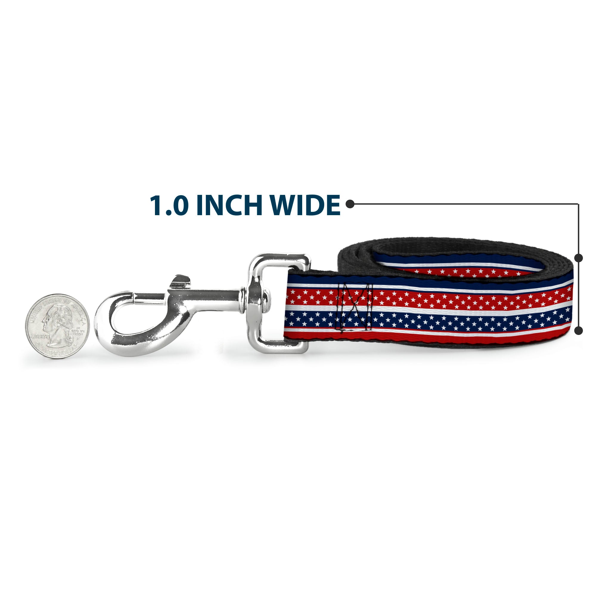 Dog Leash - Americana Stripe w/Mini Stars Blue/Red/White Dog Leashes Buckle-Down