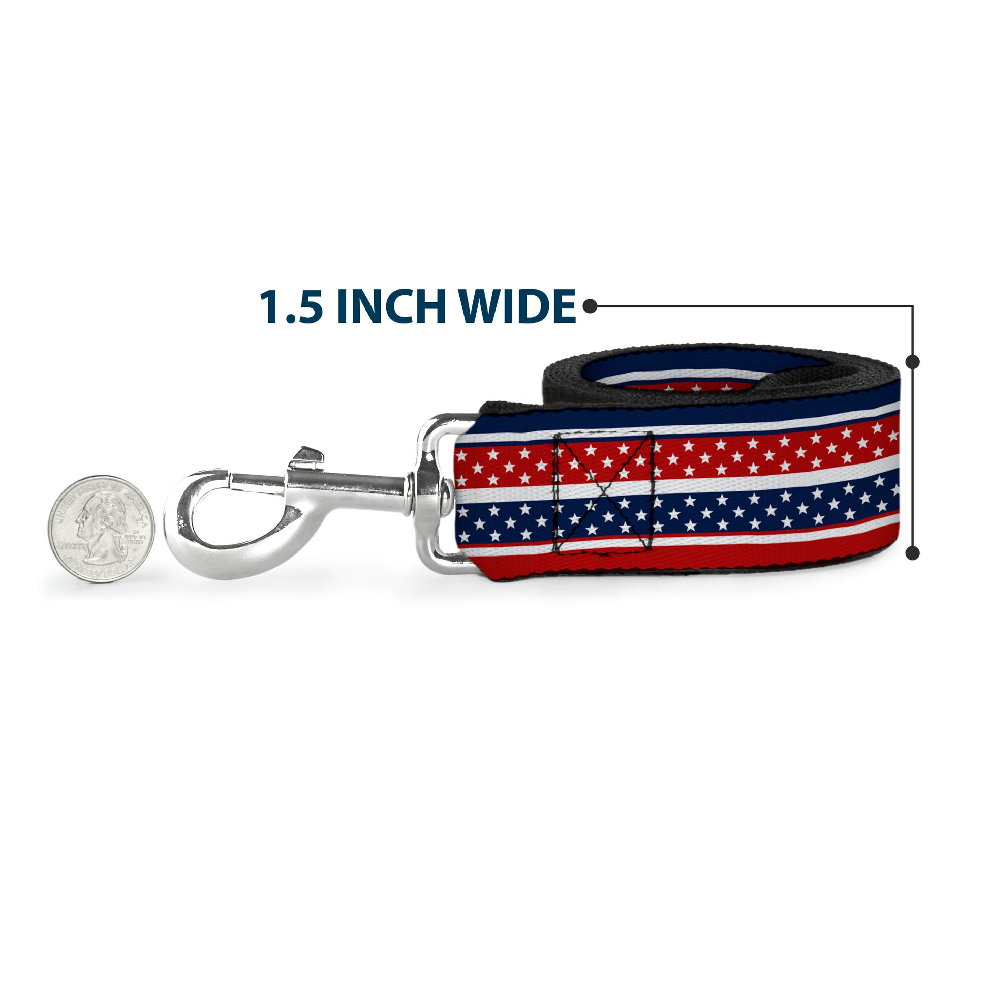 Dog Leash - Americana Stripe w/Mini Stars Blue/Red/White Dog Leashes Buckle-Down
