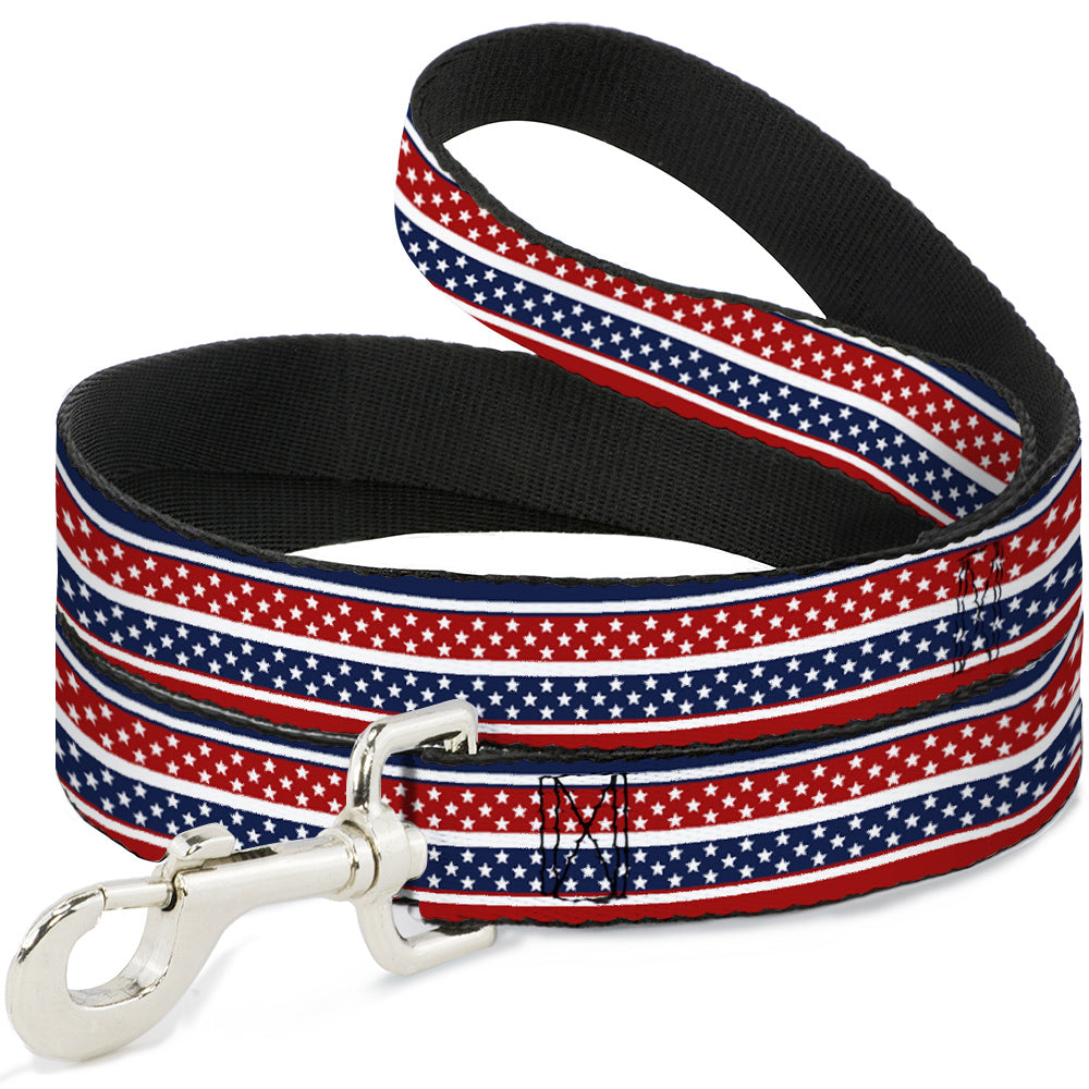 Dog Leash - Americana Stripe w/Mini Stars Blue/Red/White Dog Leashes Buckle-Down