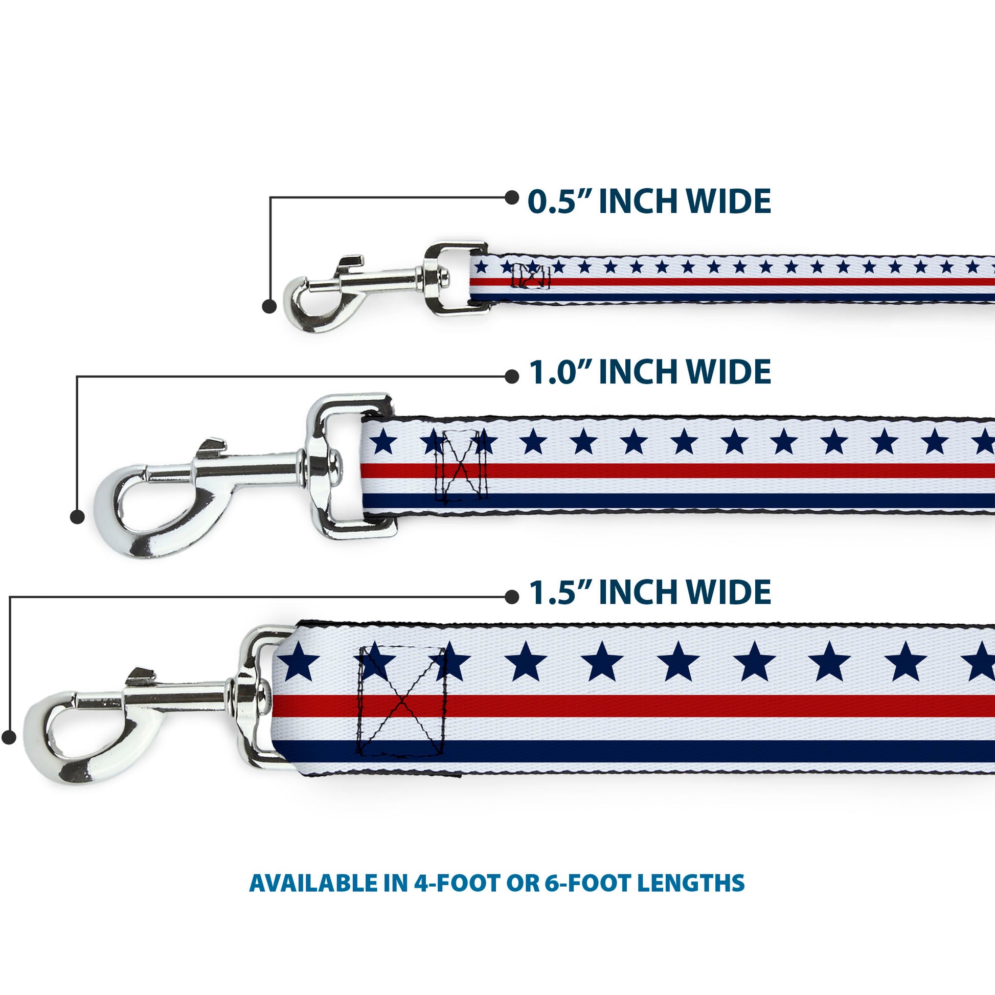 Dog Leash - Americana Stars & Stripes7 White/Blue/Red Dog Leashes Buckle-Down