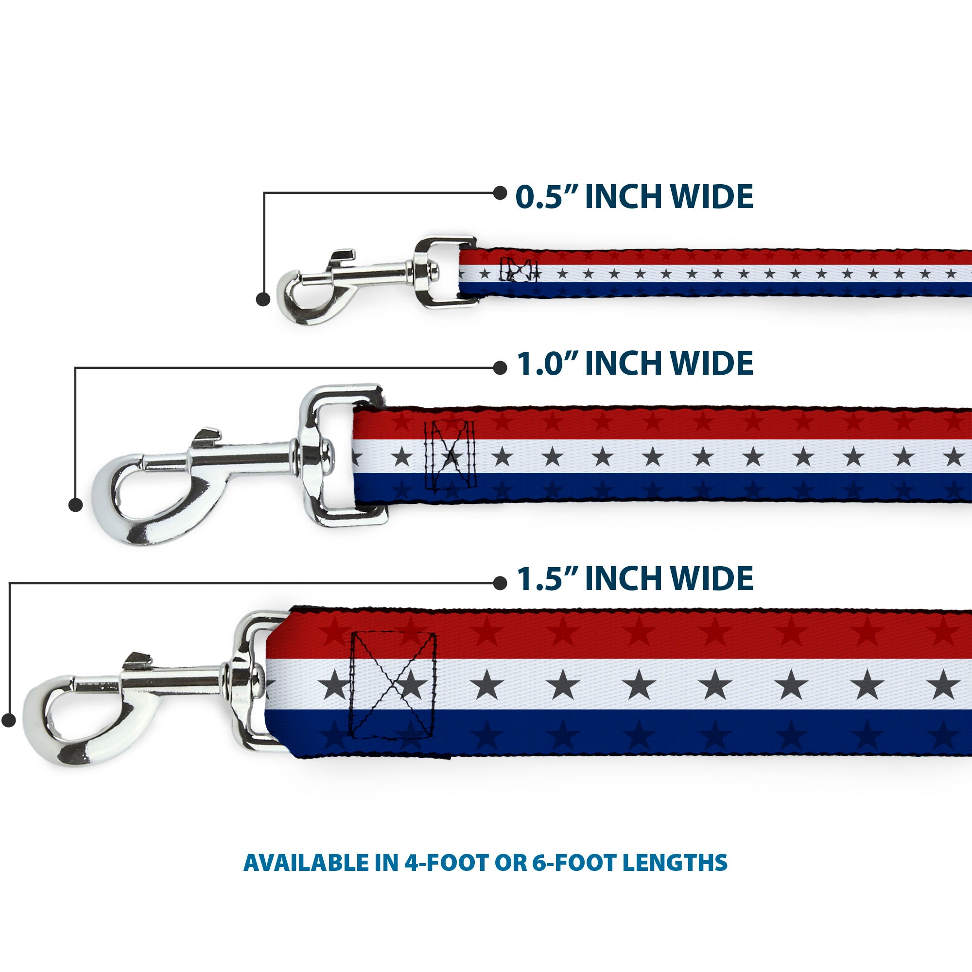 Dog Leash - Americana Star Stripes Red/White/Blue Dog Leashes Buckle-Down