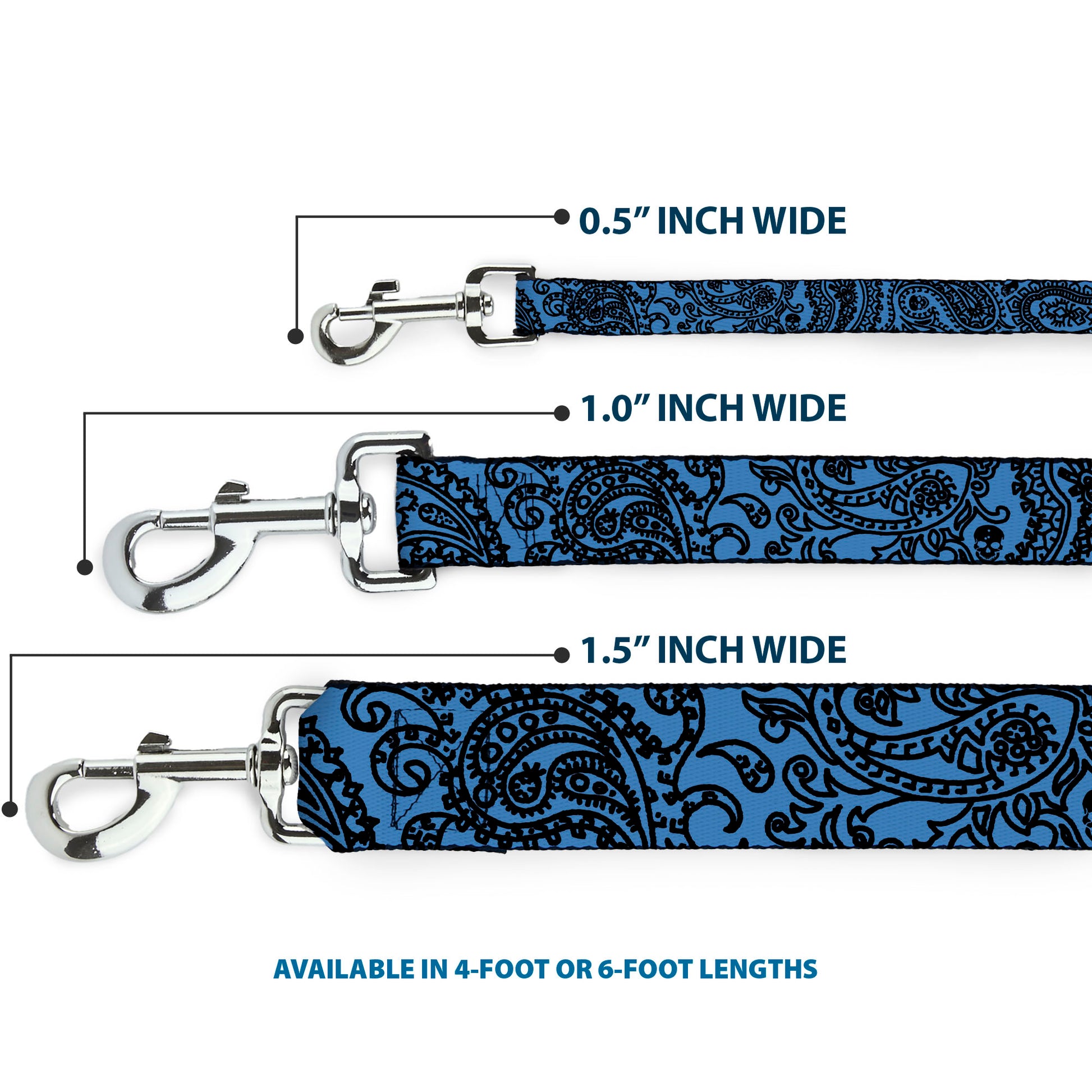Dog Leash - Bandana/Skulls Baby Blue/Black Dog Leashes Buckle-Down