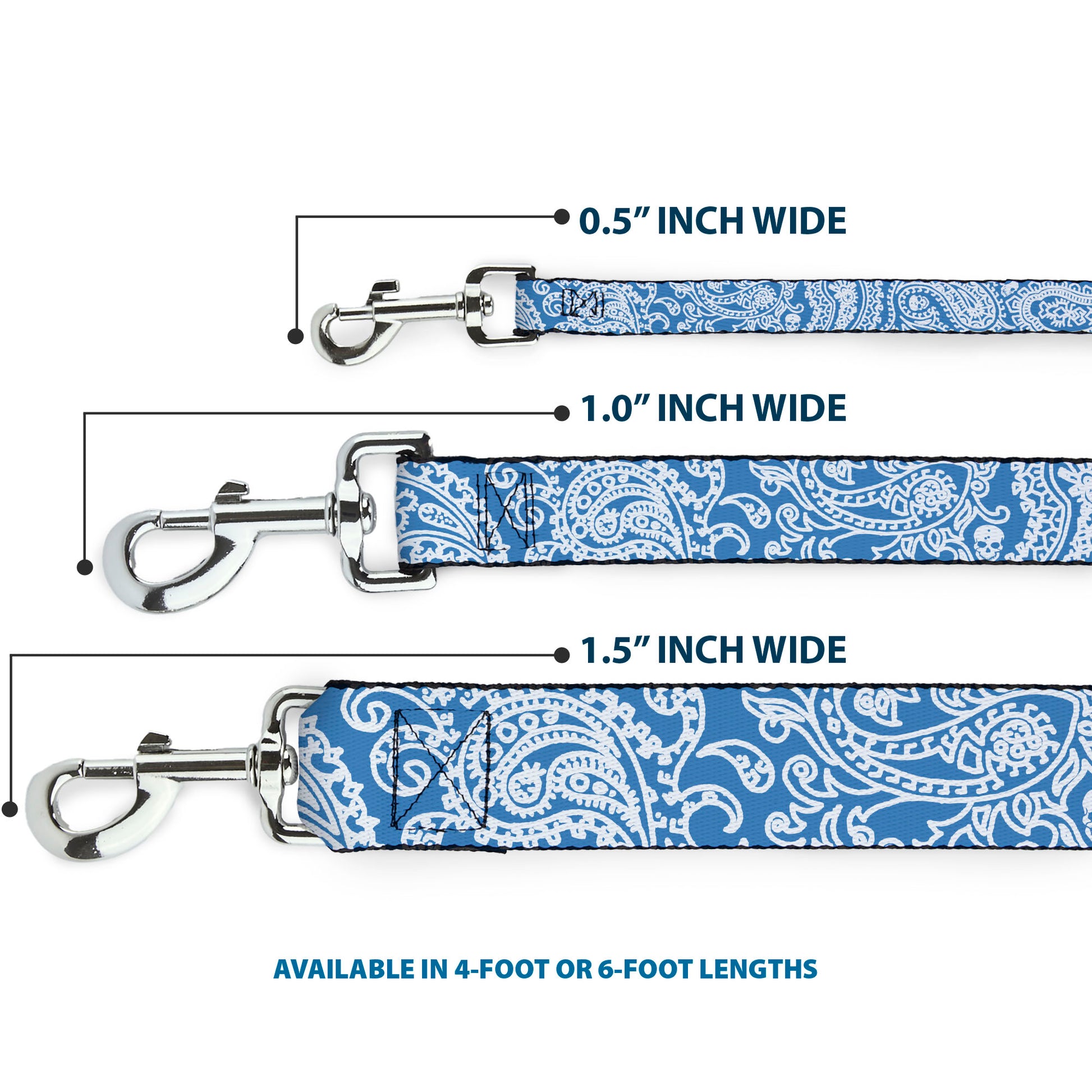 Dog Leash - Bandana/Skulls Baby Blue/White Dog Leashes Buckle-Down