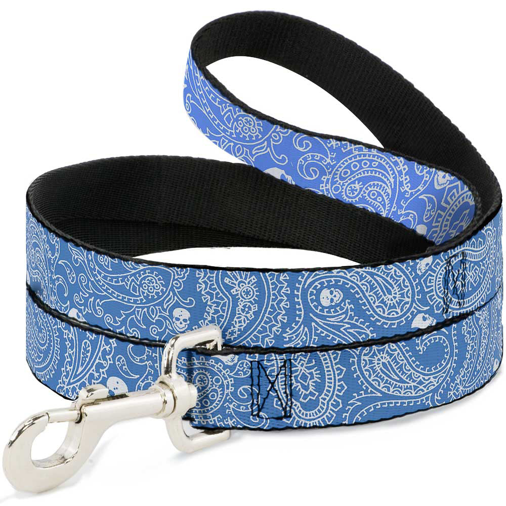 Dog Leash - Bandana/Skulls Baby Blue/White Dog Leashes Buckle-Down