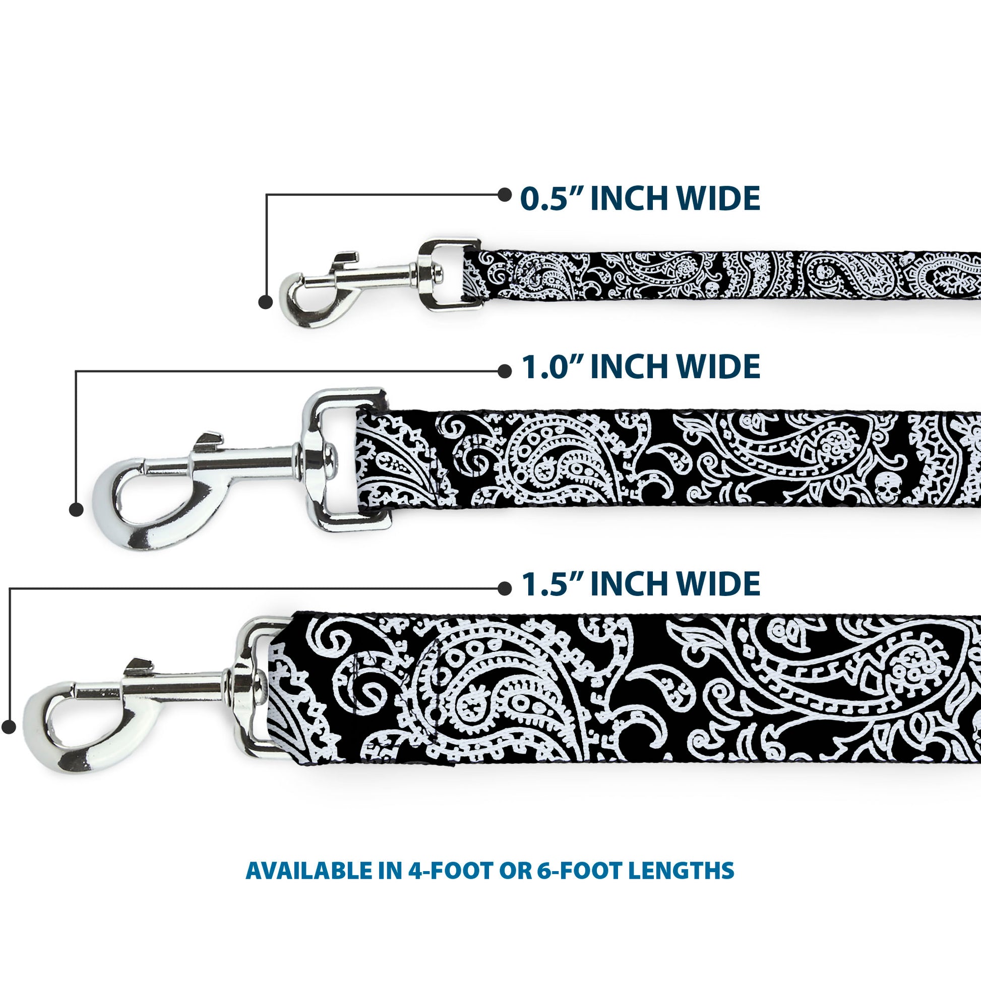Dog Leash - Bandana/Skulls Black/White Dog Leashes Buckle-Down