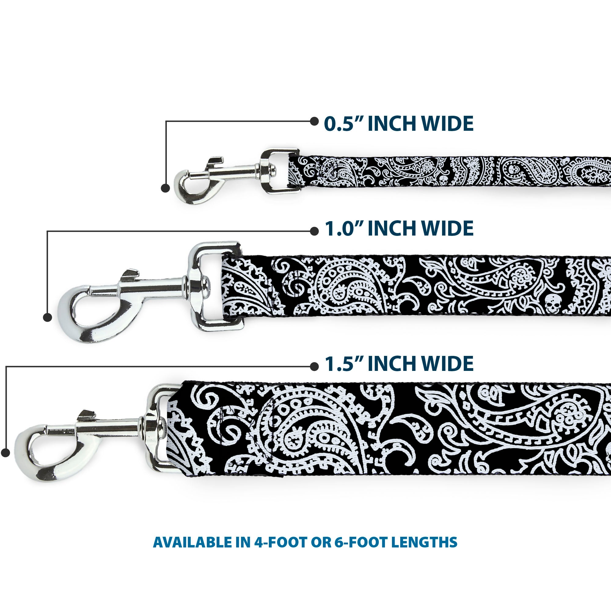 Dog Leash - Bandana/Skulls Black/White Dog Leashes Buckle-Down