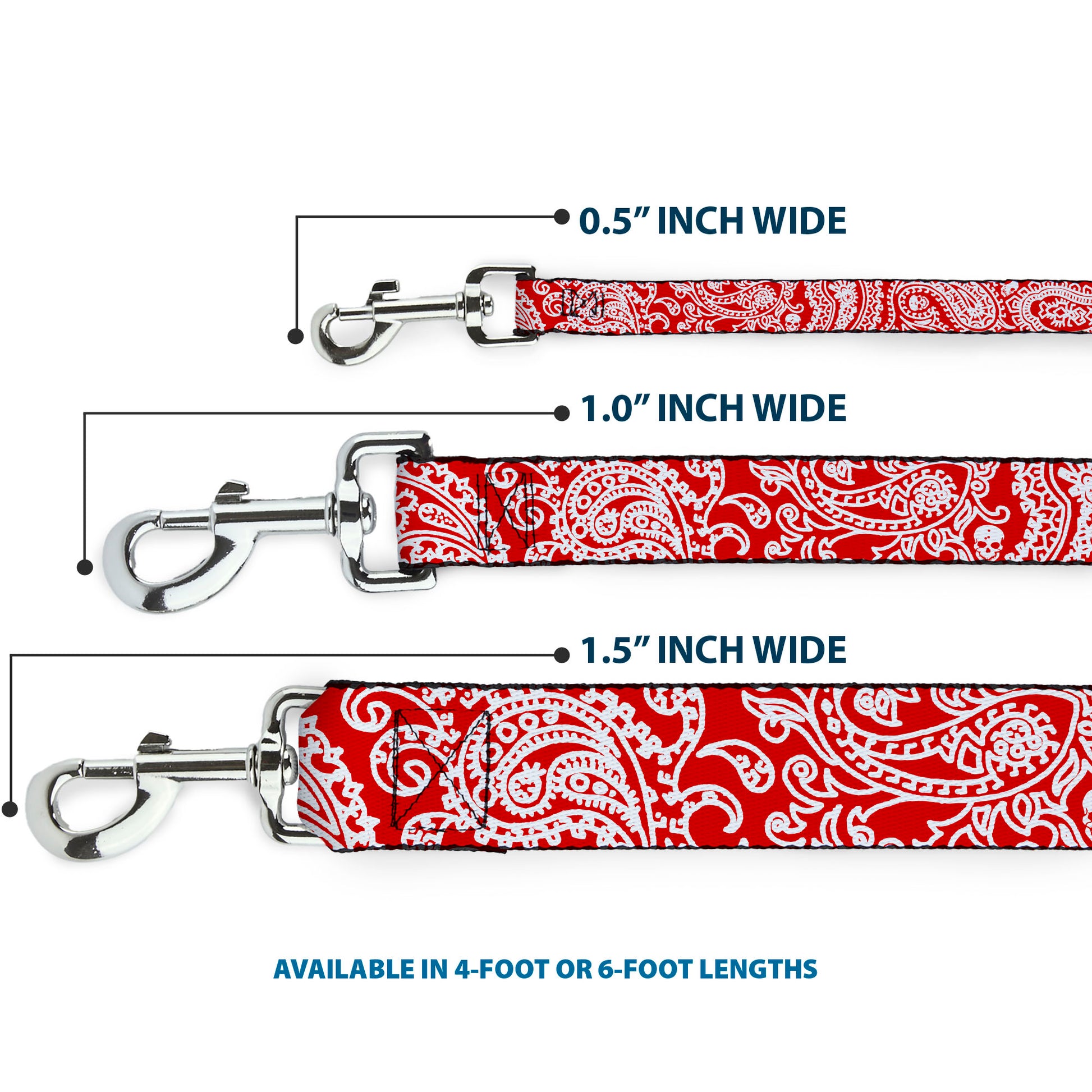 Dog Leash - Bandana/Skulls Red/White Dog Leashes Buckle-Down