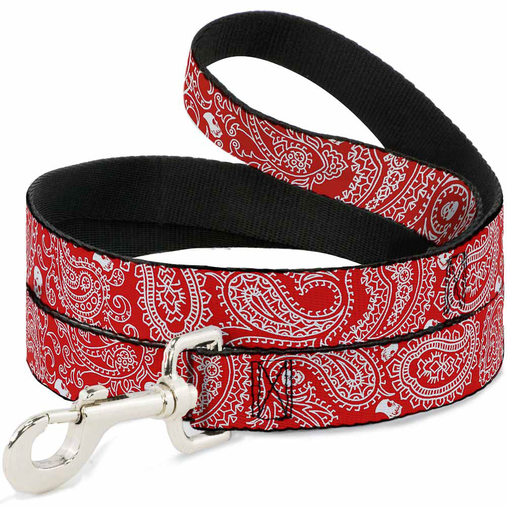 Dog Leash - Bandana/Skulls Red/White Dog Leashes Buckle-Down
