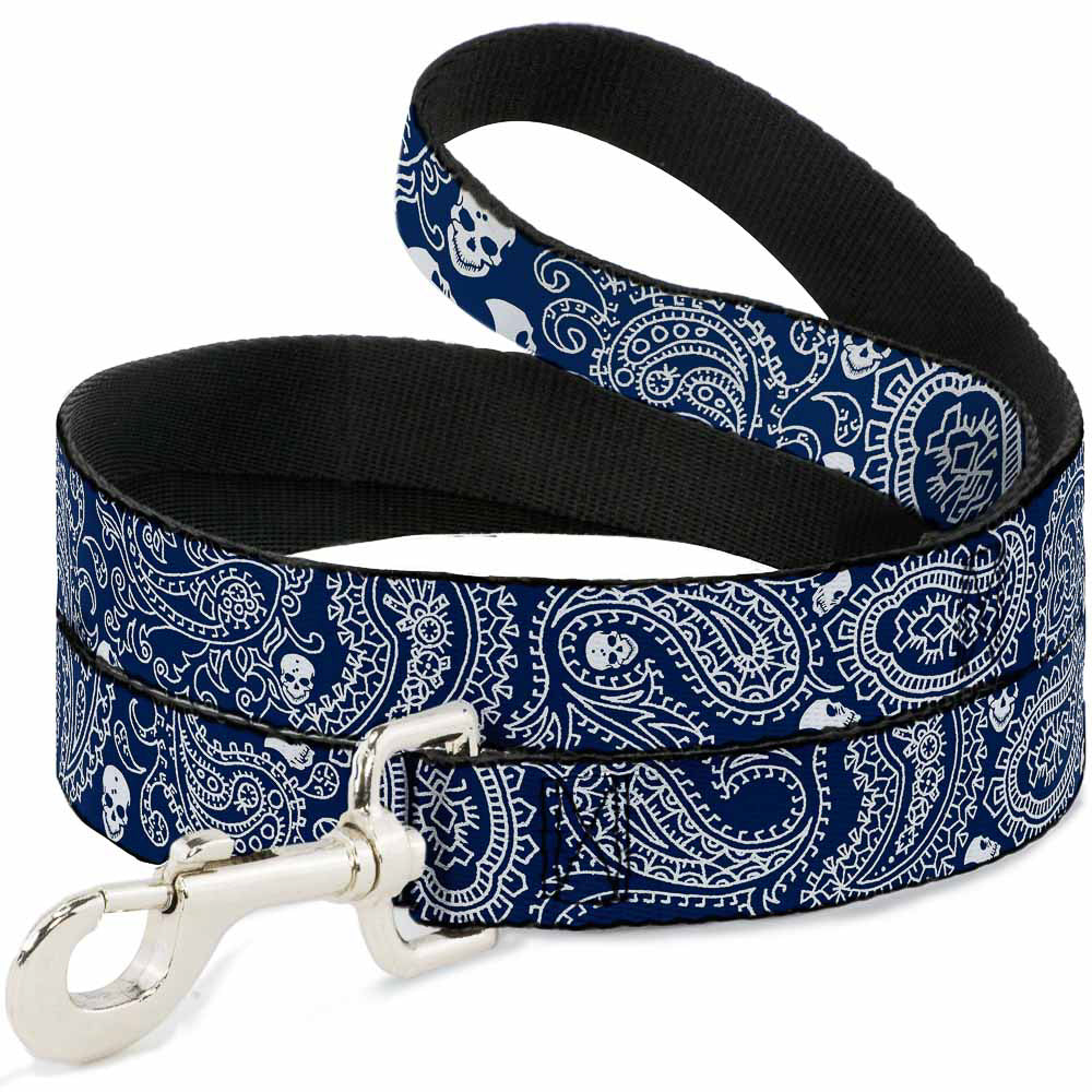 Dog Leash - Bandana/Skulls Royal/White Dog Leashes Buckle-Down