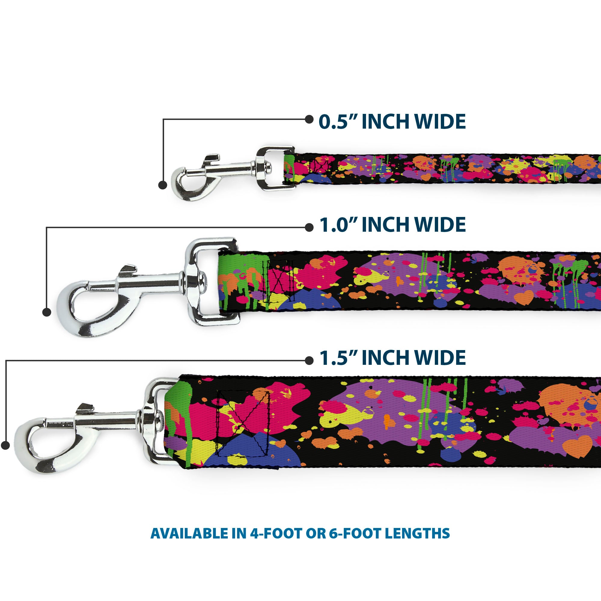 Dog Leash - BD Paint Splatter Black/Neon Dog Leashes Buckle-Down