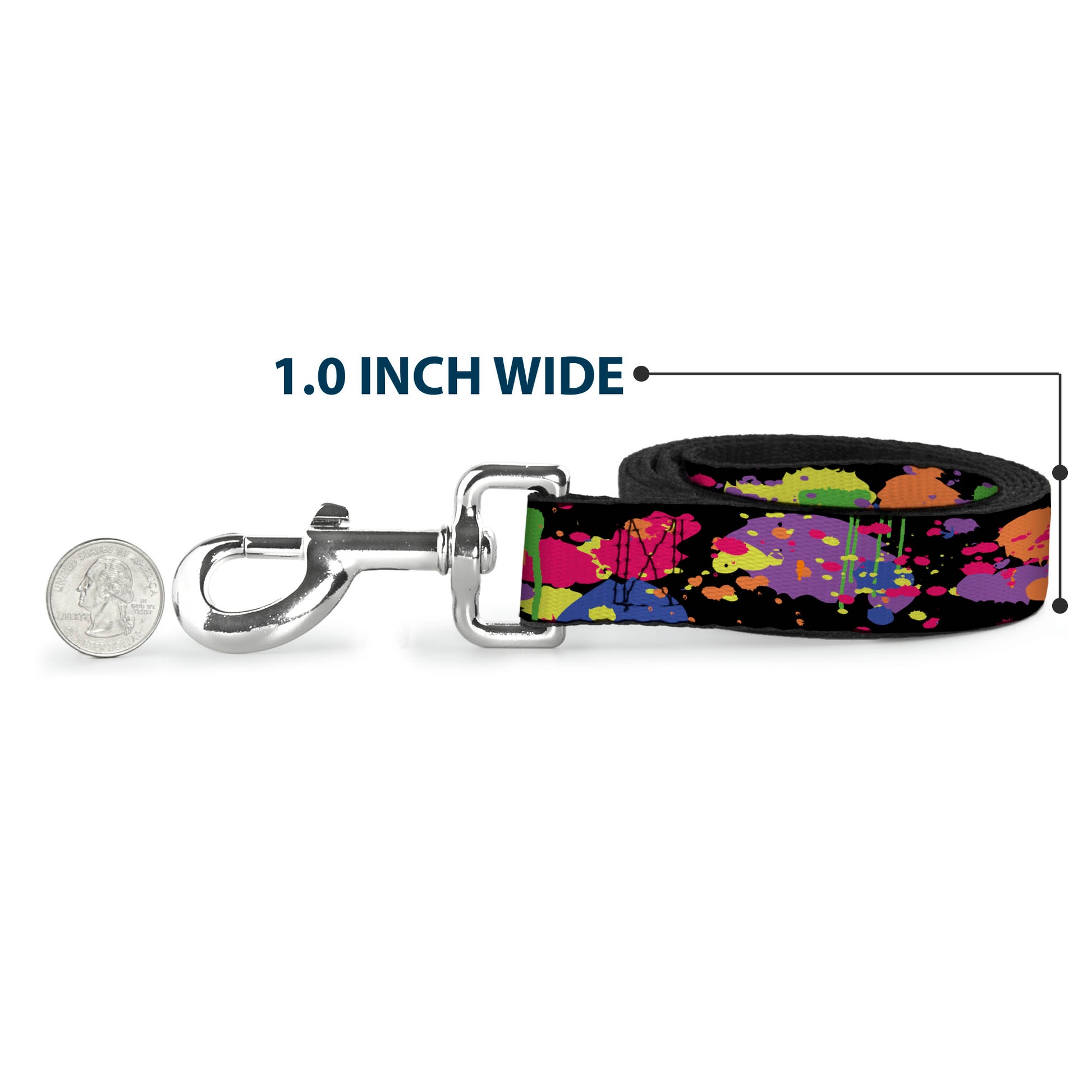 Dog Leash - BD Paint Splatter Black/Neon Dog Leashes Buckle-Down
