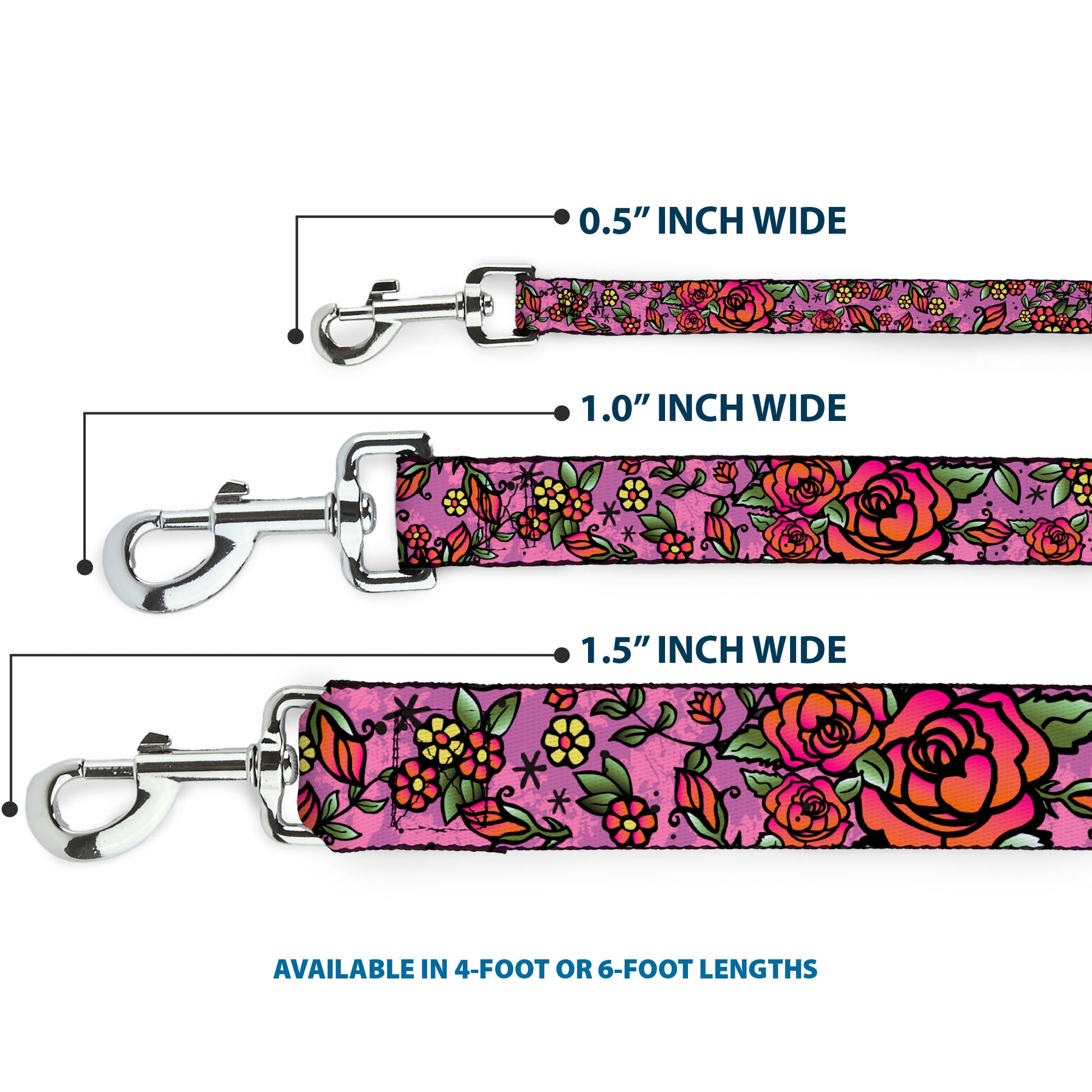 Dog Leash - Born to Blossom CLOSE-UP Pink Dog Leashes Buckle-Down
