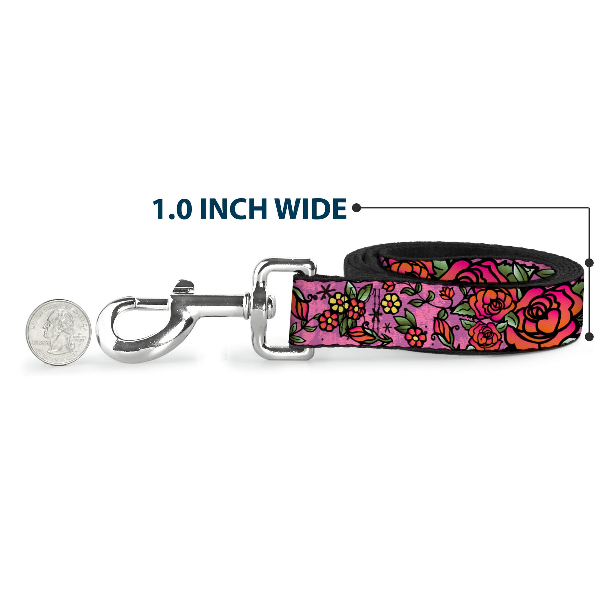 Dog Leash - Born to Blossom CLOSE-UP Pink Dog Leashes Buckle-Down