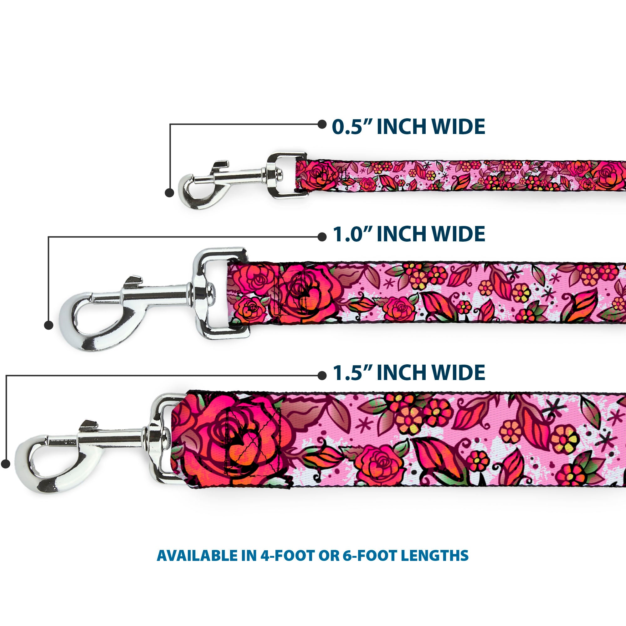 Dog Leash - Born to Blossom CLOSE-UP White Dog Leashes Buckle-Down