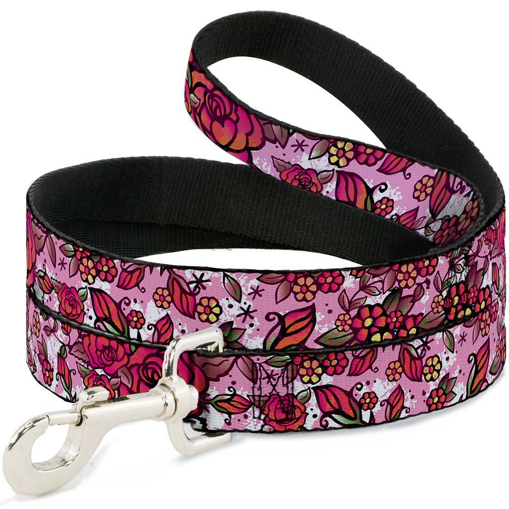 Dog Leash - Born to Blossom CLOSE-UP White Dog Leashes Buckle-Down
