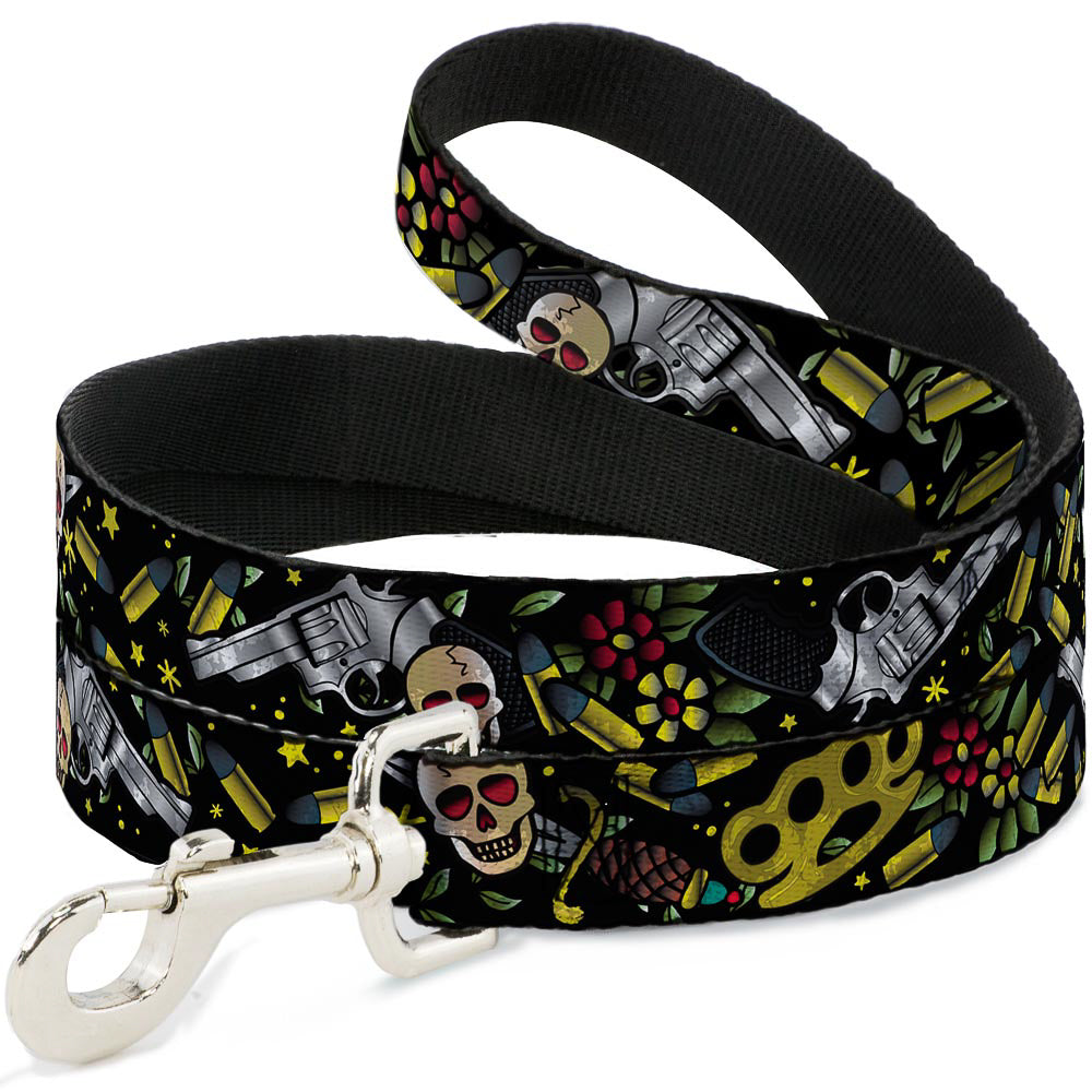 Dog Leash - Born to Raise Hell CLOSE-UP Black Dog Leashes Buckle-Down