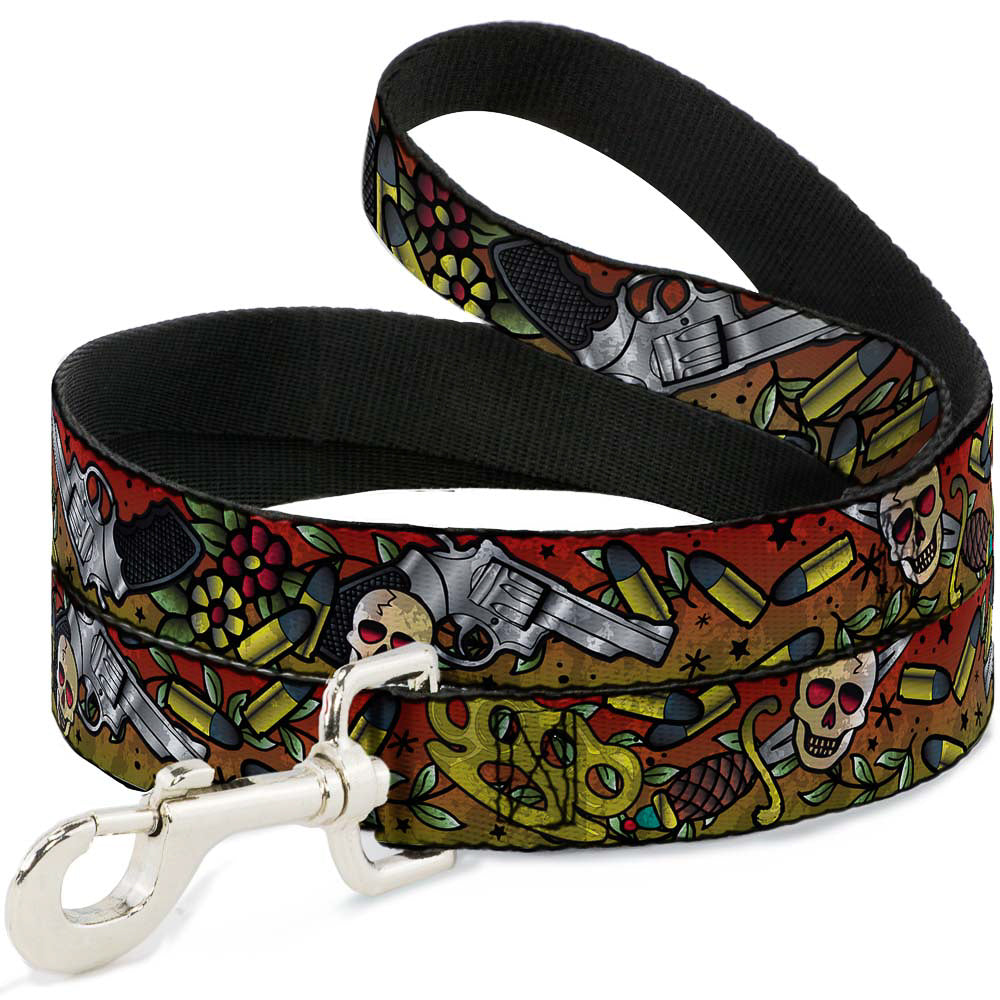 Dog Leash - Born to Raise Hell CLOSE-UP Red Dog Leashes Buckle-Down
