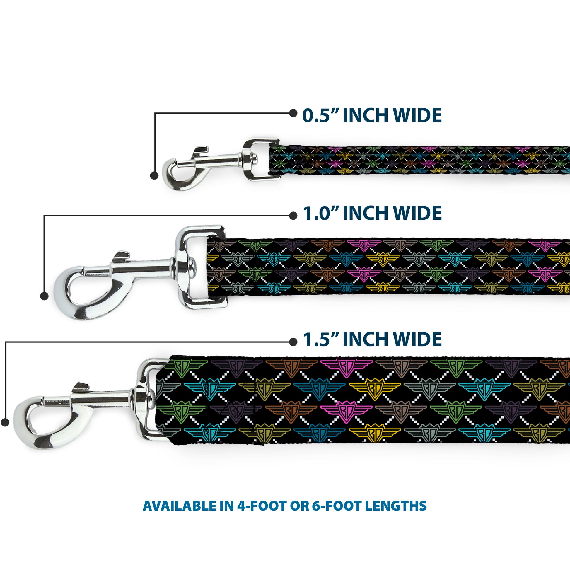Dog Leash - BD Monogram Black/Multi Neon Dog Leashes Buckle-Down