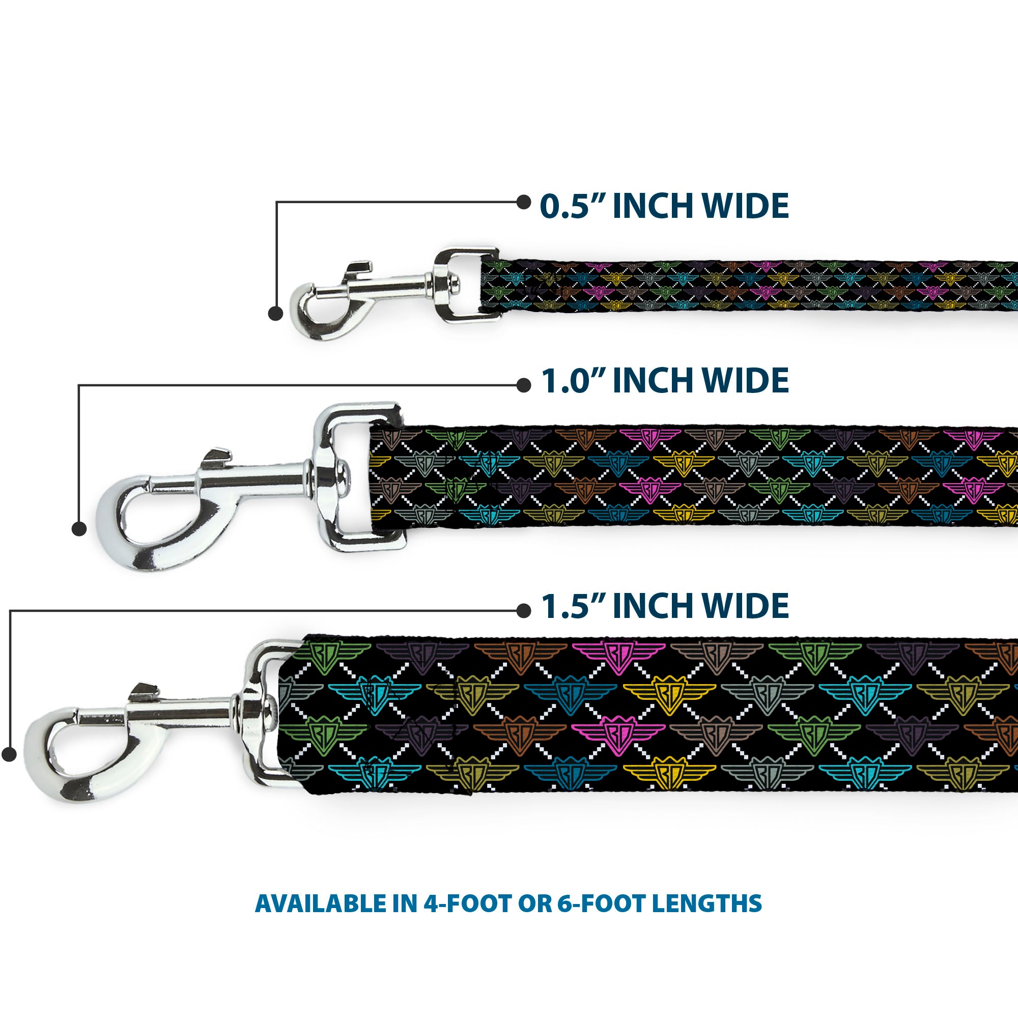 Dog Leash - BD Monogram Black/Multi Neon Dog Leashes Buckle-Down