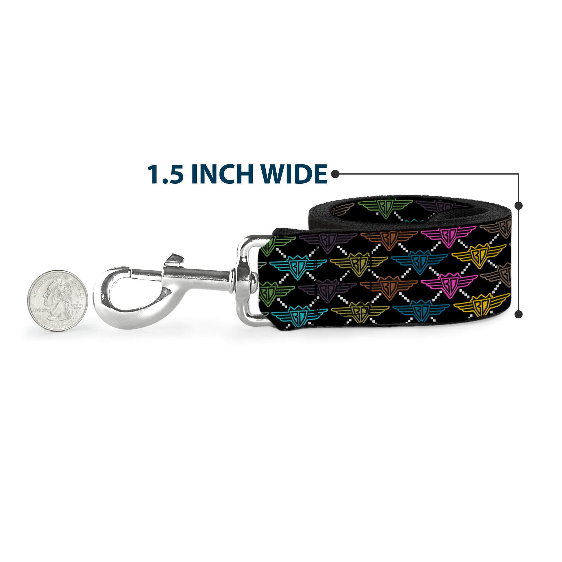 Dog Leash - BD Monogram Black/Multi Neon Dog Leashes Buckle-Down