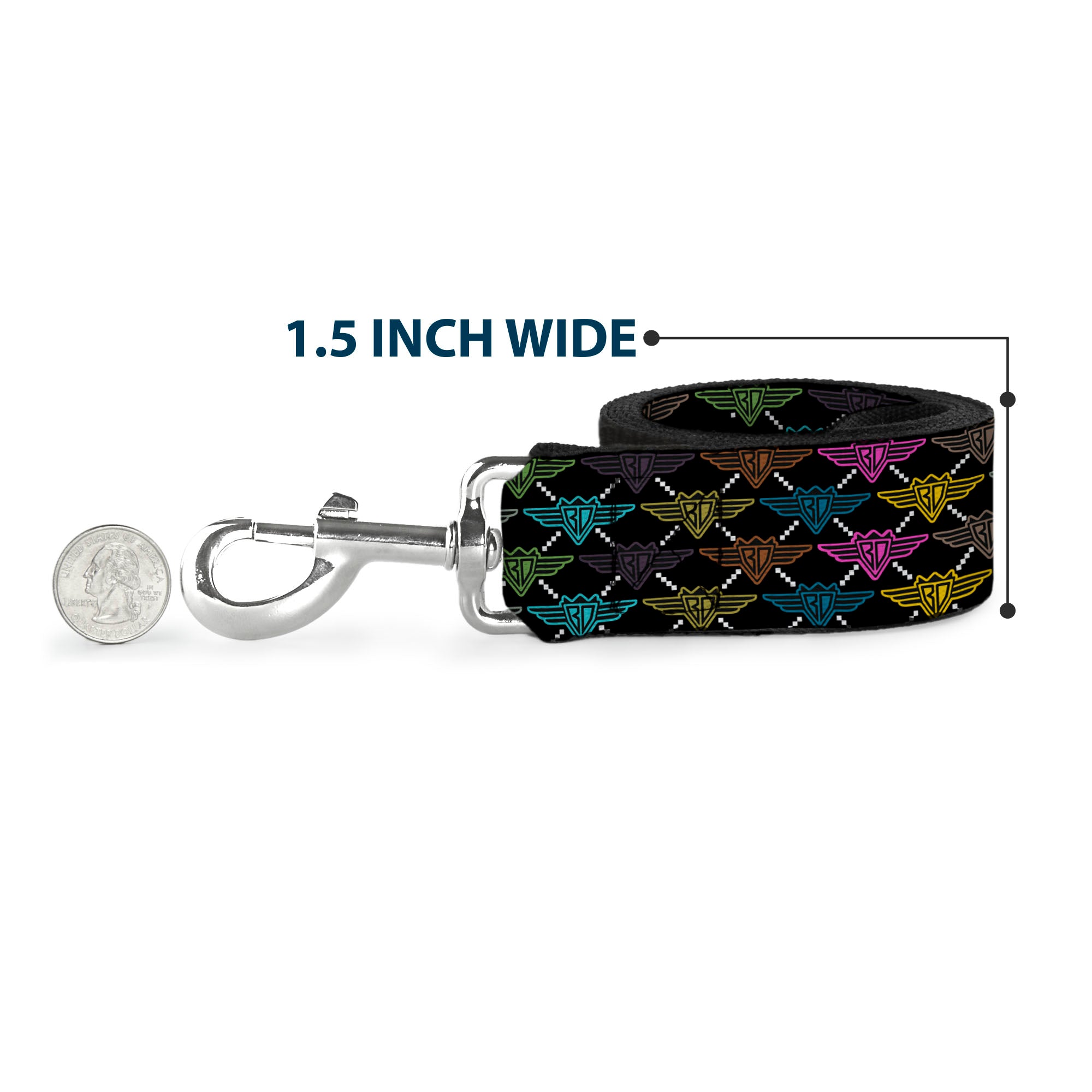 Dog Leash - BD Monogram Black/Multi Neon Dog Leashes Buckle-Down