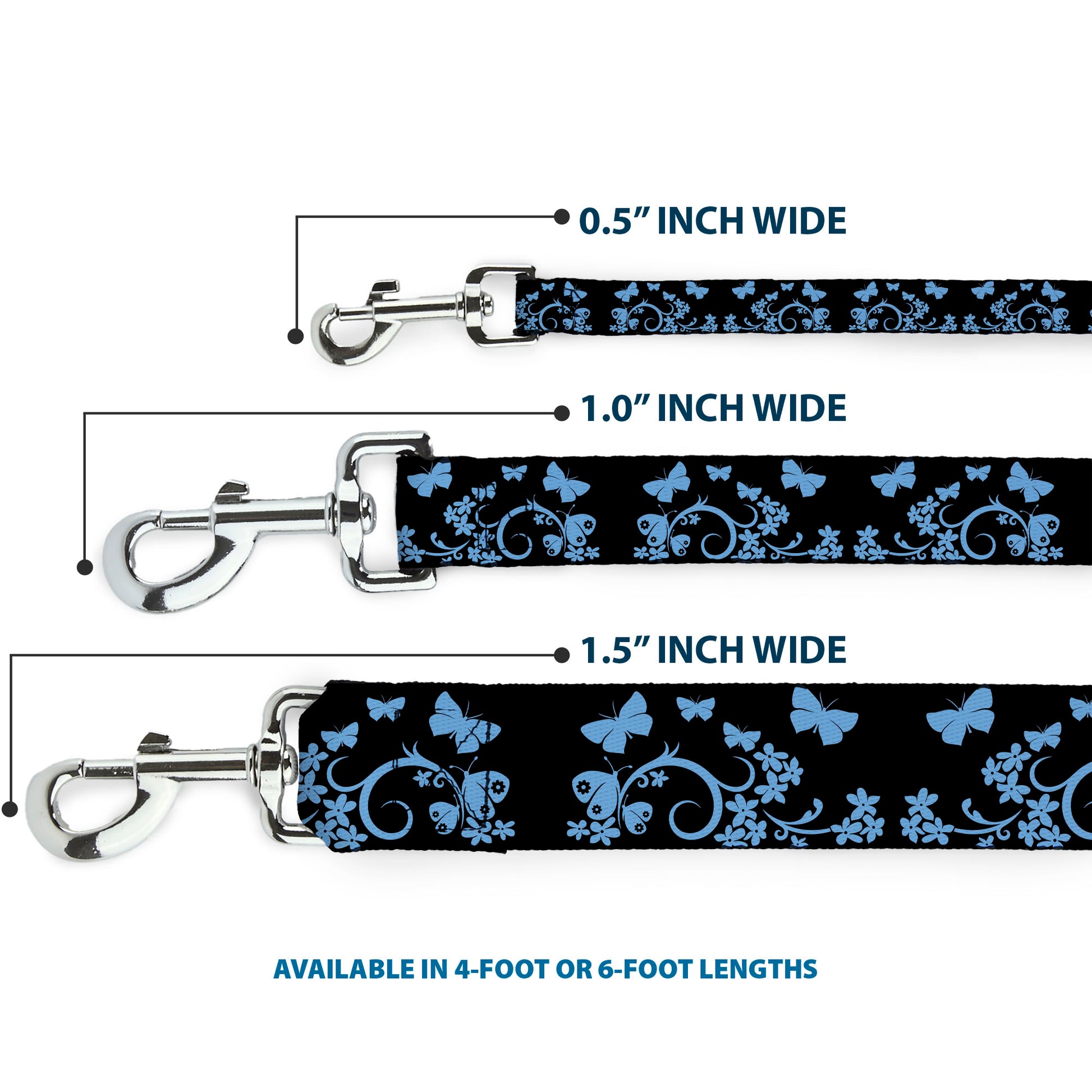 Dog Leash - Butterfly Garden Black/Blue Dog Leashes Buckle-Down