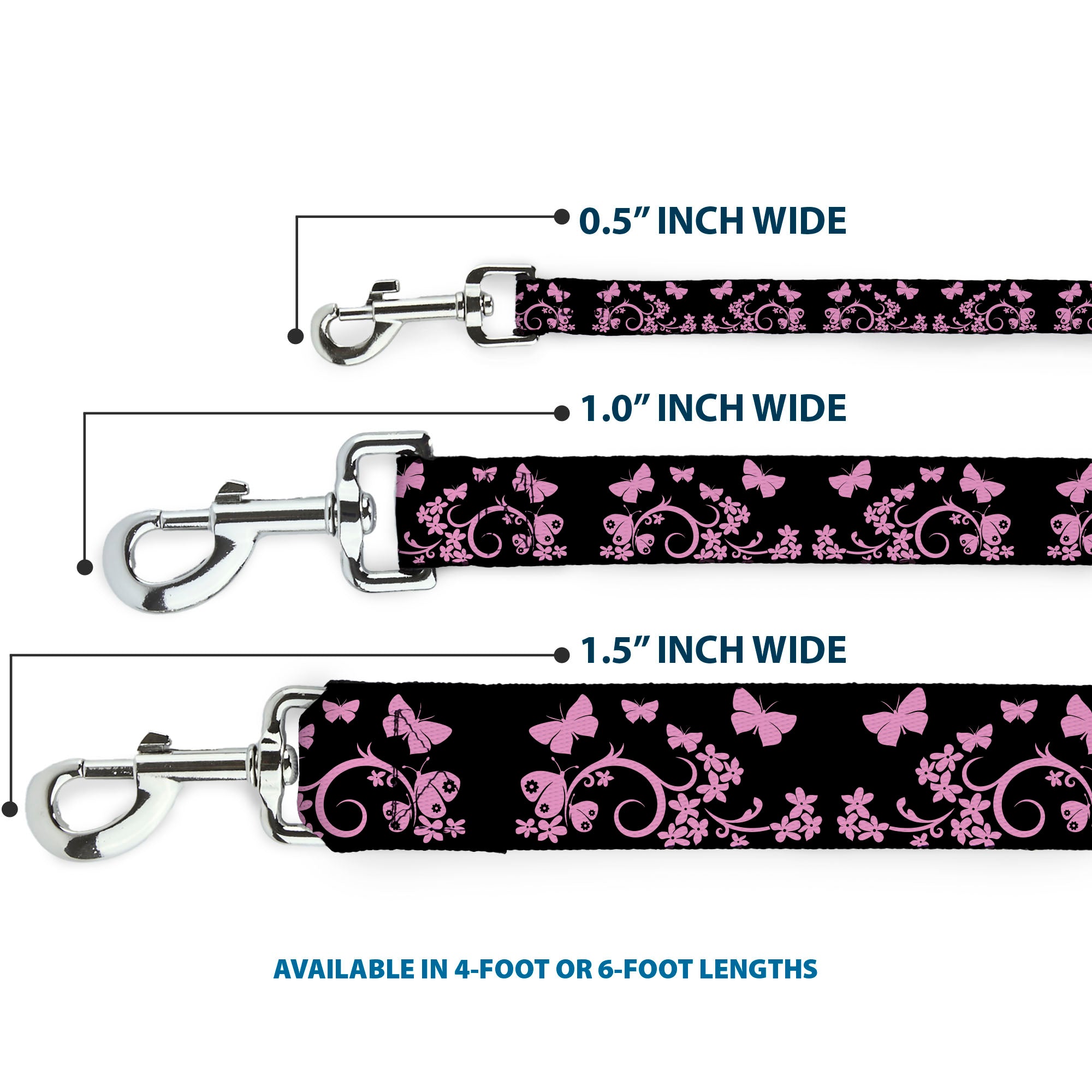 Dog Leash - Butterfly Garden Black/Pink Dog Leashes Buckle-Down