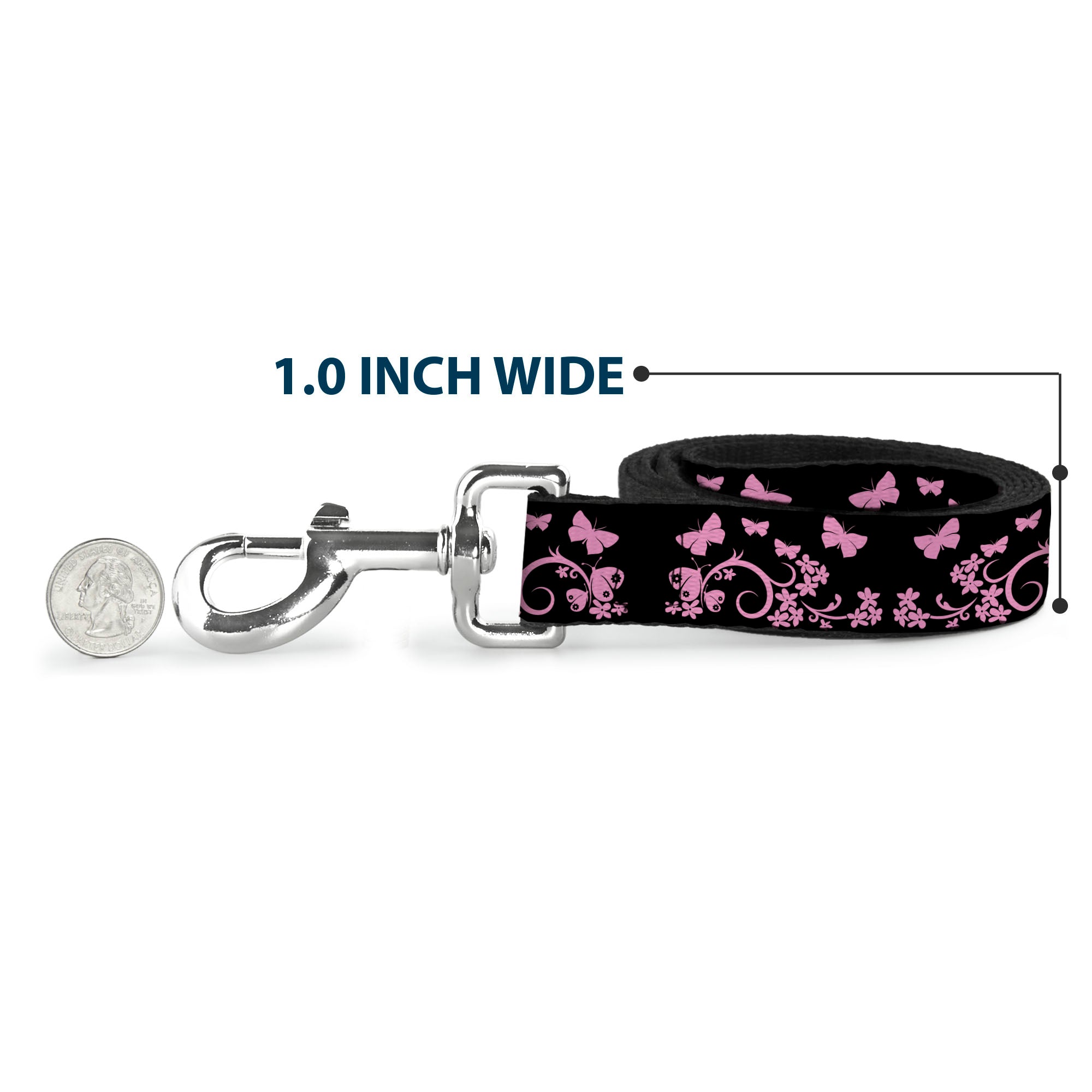 Dog Leash - Butterfly Garden Black/Pink Dog Leashes Buckle-Down