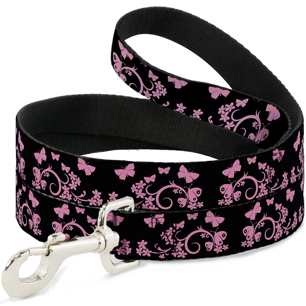 Dog Leash - Butterfly Garden Black/Pink Dog Leashes Buckle-Down