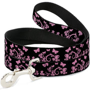 Dog Leash - Butterfly Garden Black/Pink Dog Leashes Buckle-Down