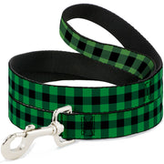 Dog Leash - Buffalo Plaid Black/Neon Green Dog Leashes Buckle-Down