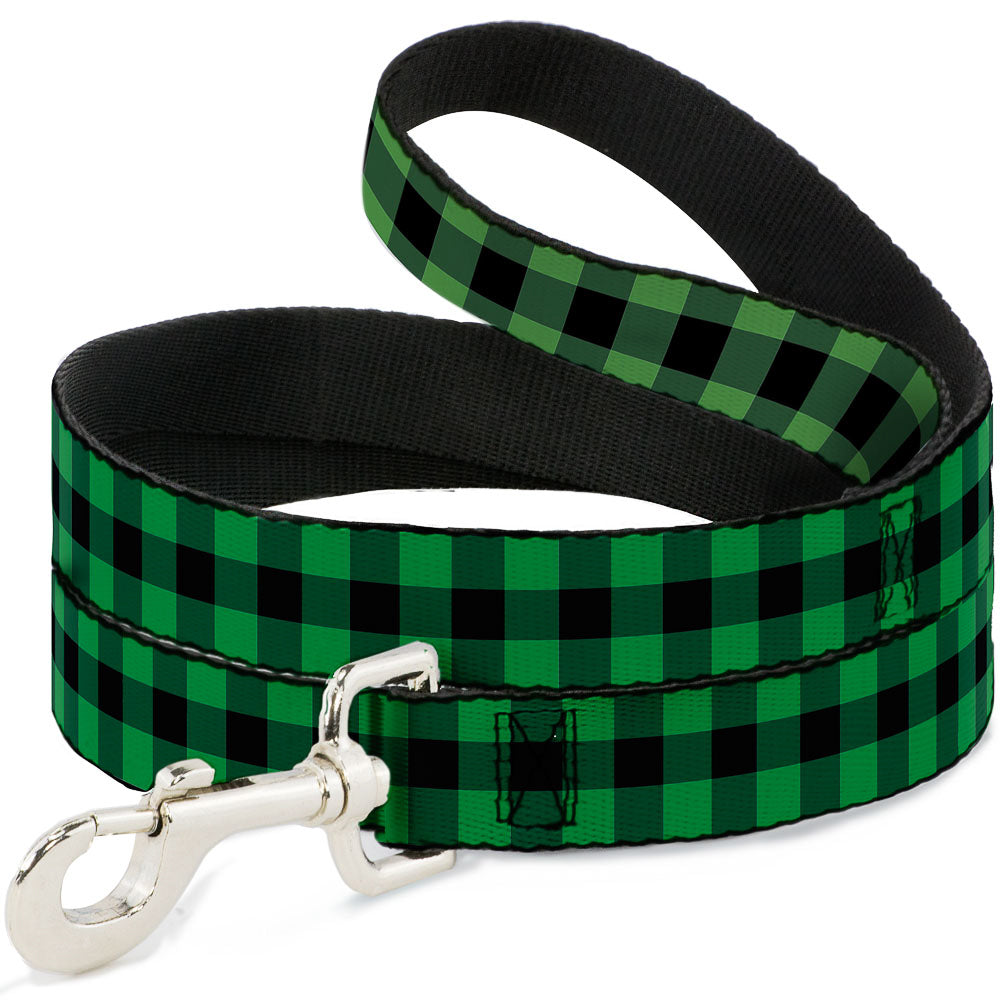 Dog Leash - Buffalo Plaid Black/Neon Green Dog Leashes Buckle-Down