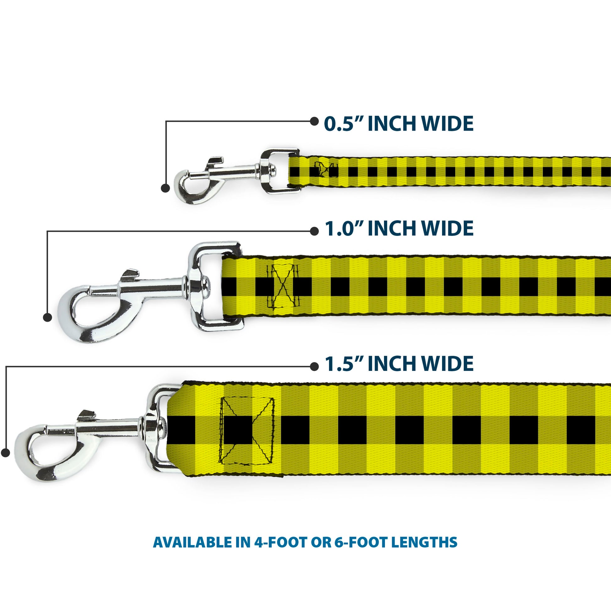Dog Leash - Buffalo Plaid Black/Neon Yellow Dog Leashes Buckle-Down