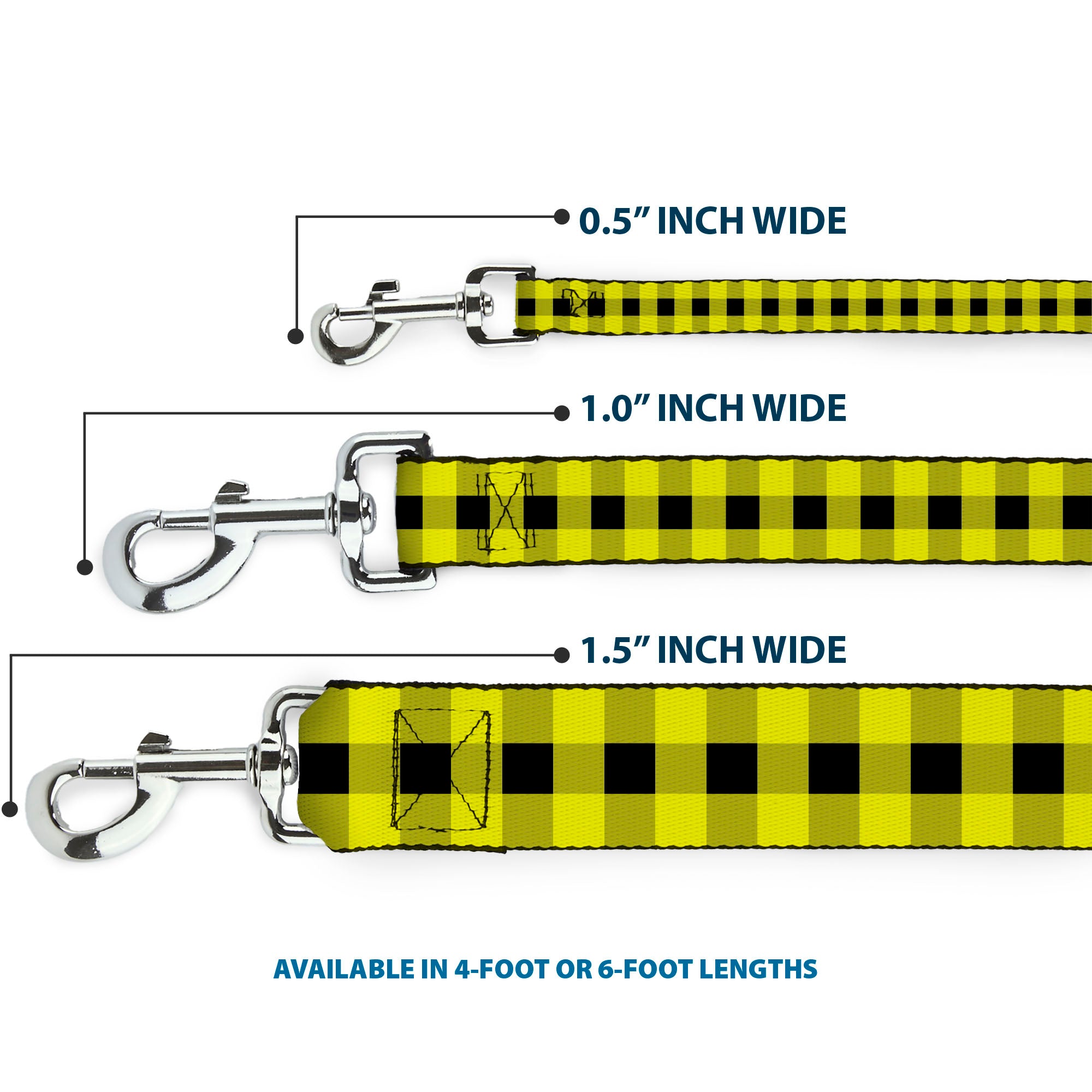 Dog Leash - Buffalo Plaid Black/Neon Yellow Dog Leashes Buckle-Down
