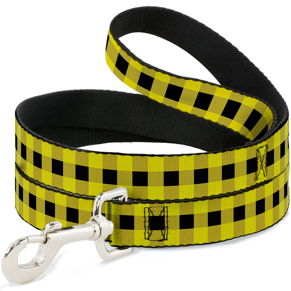 Dog Leash - Buffalo Plaid Black/Neon Yellow Dog Leashes Buckle-Down
