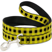 Dog Leash - Buffalo Plaid Black/Neon Yellow Dog Leashes Buckle-Down