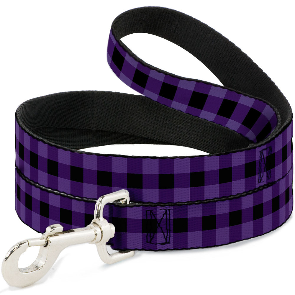 Dog Leash - Buffalo Plaid Black/Purple Dog Leashes Buckle-Down