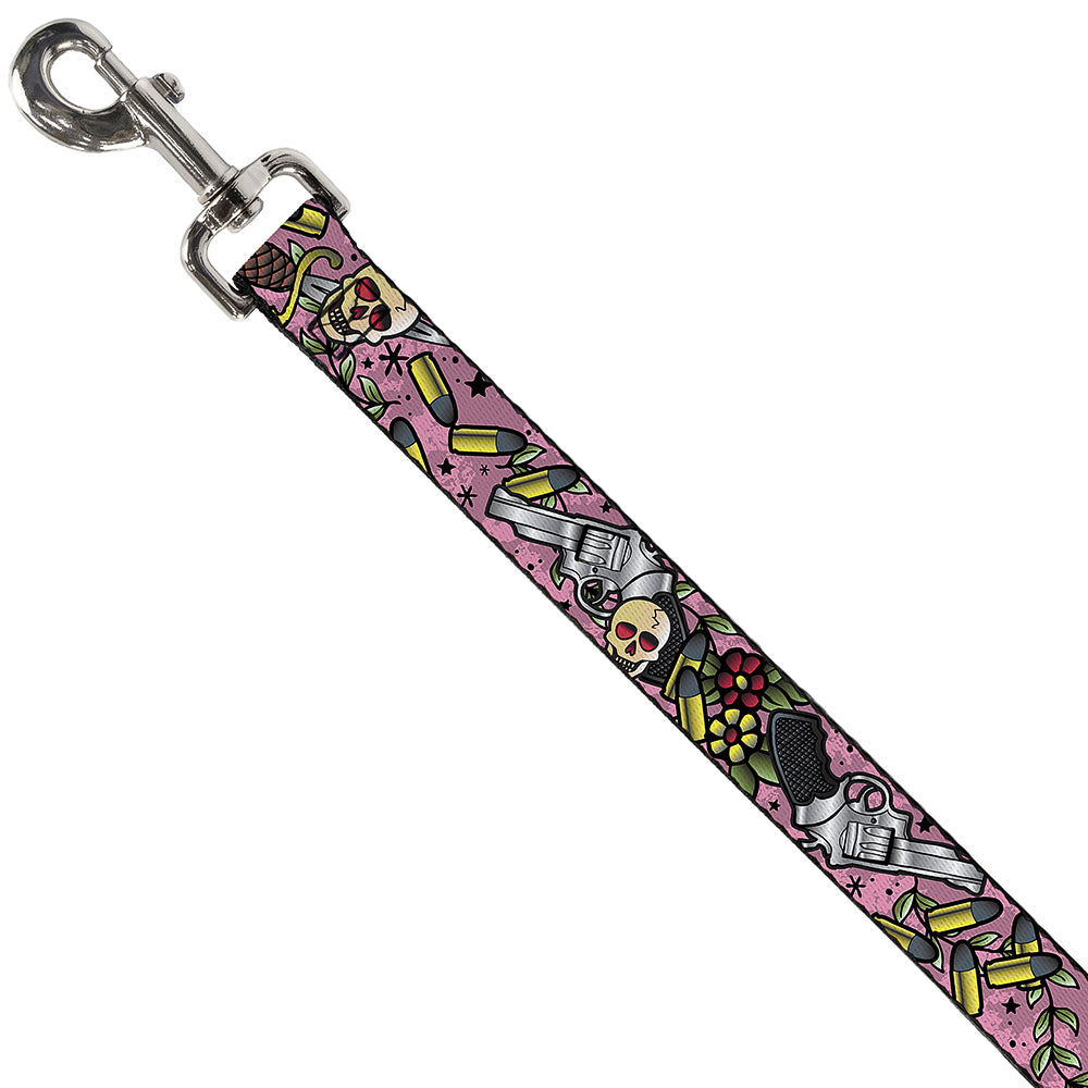 Dog Leash - Born to Raise Hell CLOSE-UP Pink Dog Leashes Buckle-Down