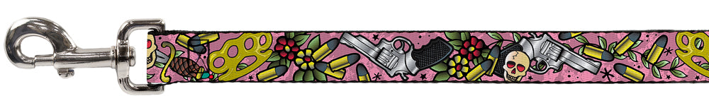 Dog Leash - Born to Raise Hell CLOSE-UP Pink Dog Leashes Buckle-Down