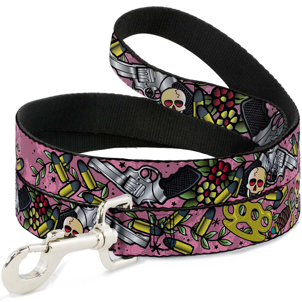 Dog Leash - Born to Raise Hell CLOSE-UP Pink Dog Leashes Buckle-Down