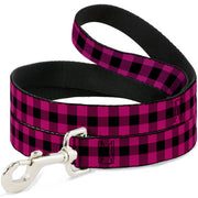 Dog Leash - Buffalo Plaid Black/Fuchsia Dog Leashes Buckle-Down